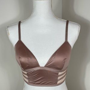 Victoria secret nude beige silky wireless bralette wide sheer longline band Sz M